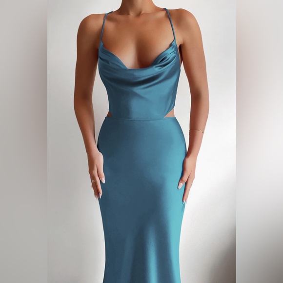 runaway the label Dresses & Skirts - SOLD Satin Dress NWT Blue XS Runaway The Label